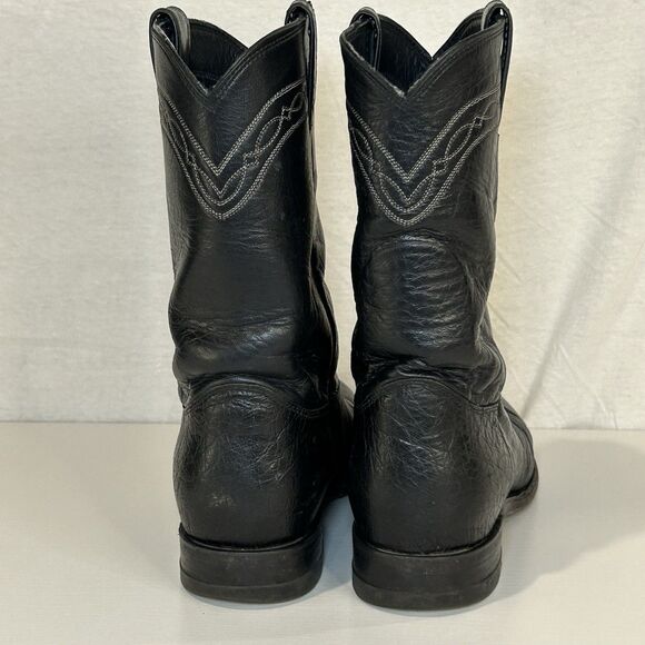 Vintage Justin USA Made Smooth Black Ostrich Leather Roper Western Boots 9.5D - Picture 4 of 7